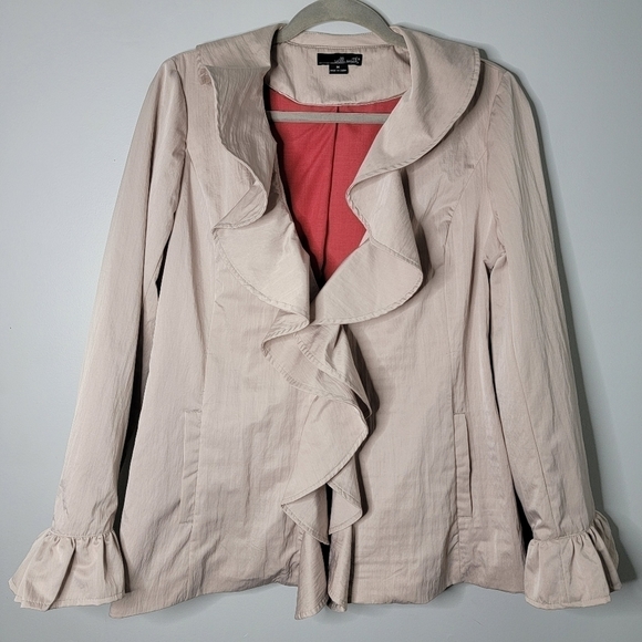 Willi Smith Medium Cream Ruffle Blazer Jacket with Orange Lining - Picture 1 of 14